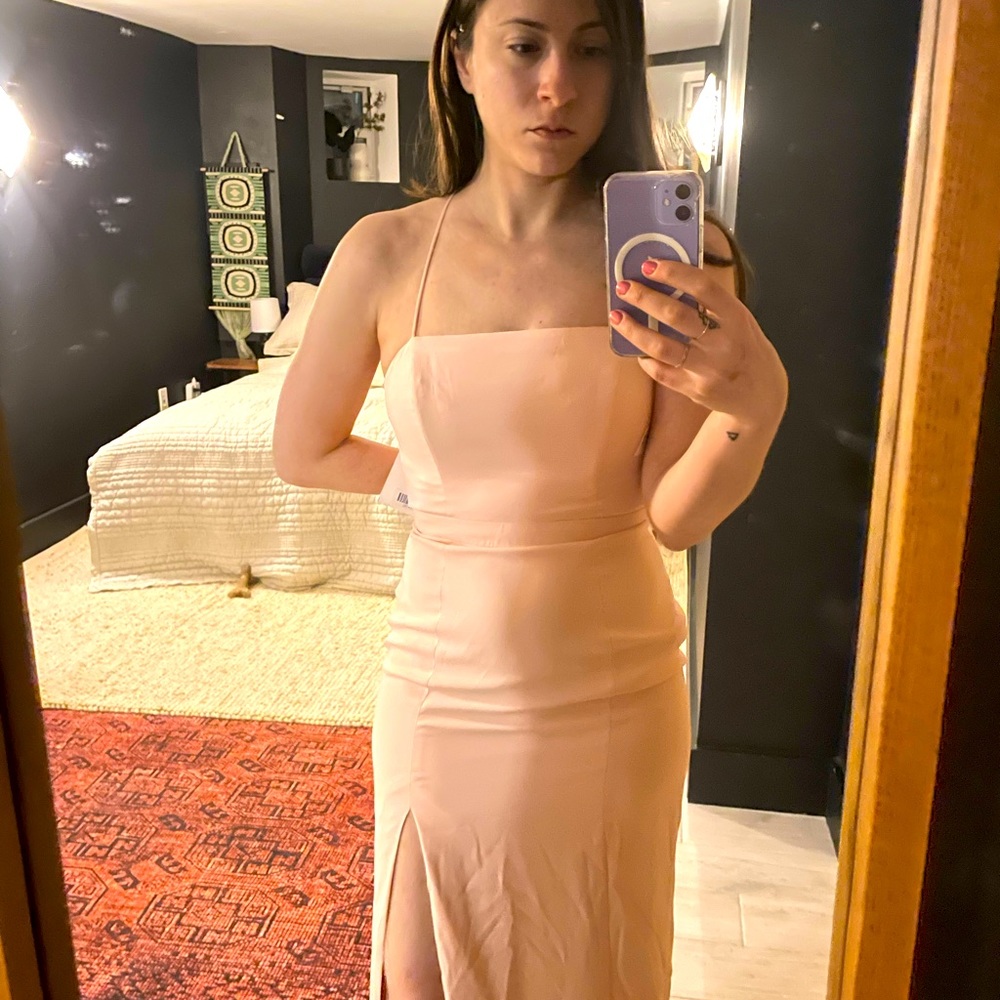 Fame and Partners BRIDESMAID DRESS- Pale Pink, Midi / Ankle length, Slit